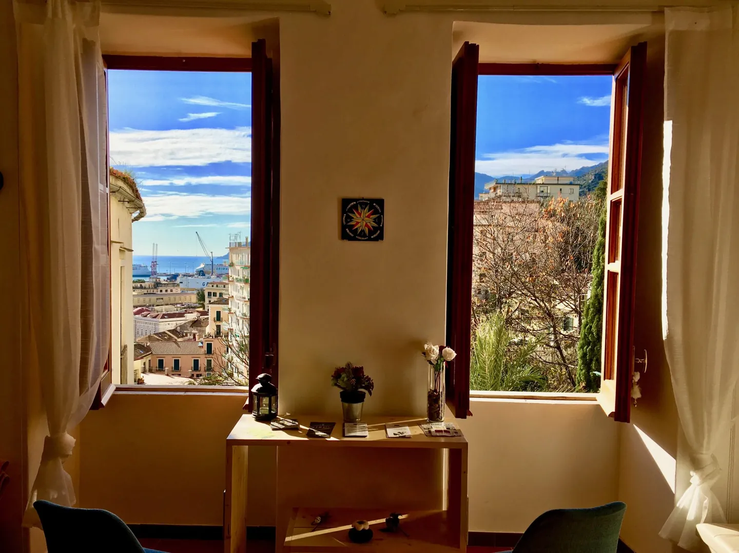 Windows overlooking the gardens and sea